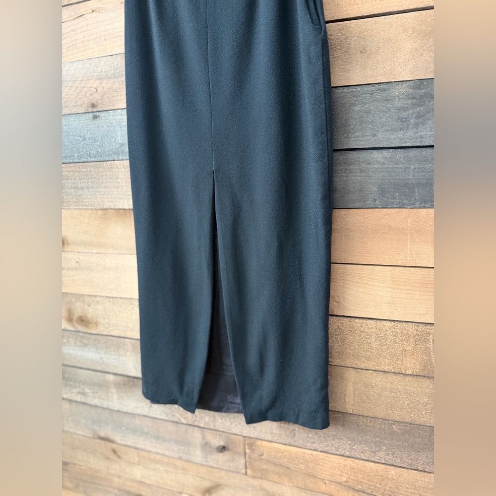 Vintage 90s Black Worsted Wool Midi Skirt Gantos Made In USA - Picture 8 of 9